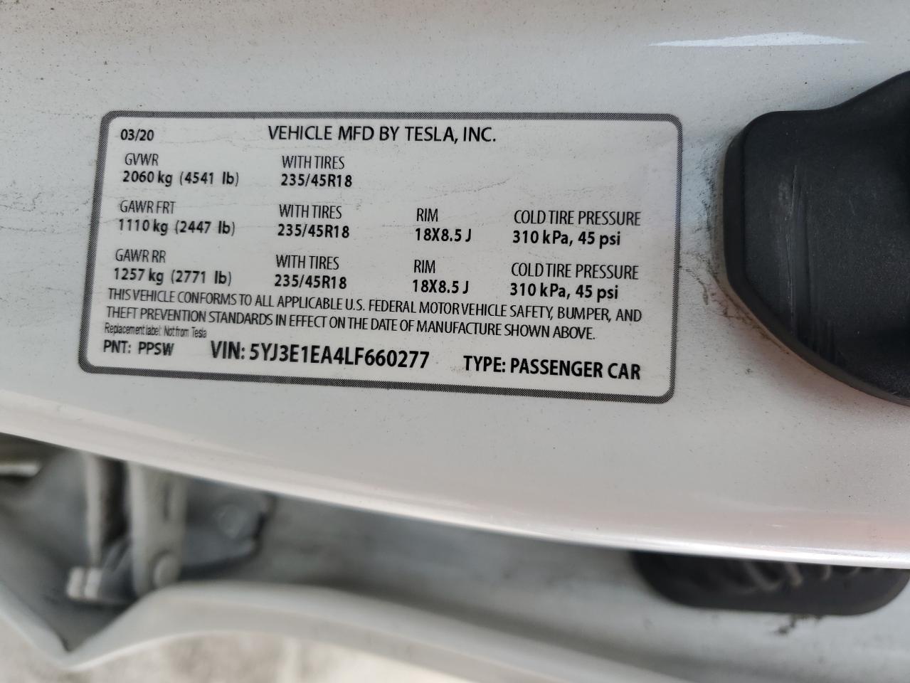 5YJ3E1EA4LF660277 2020 Tesla Model 3