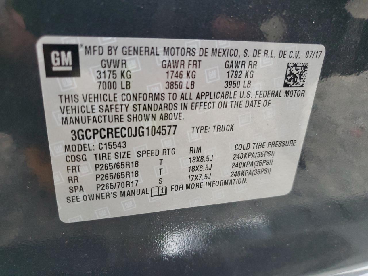 3GCPCREC0JG104577 2018 Chevrolet Silverado C1500 Lt