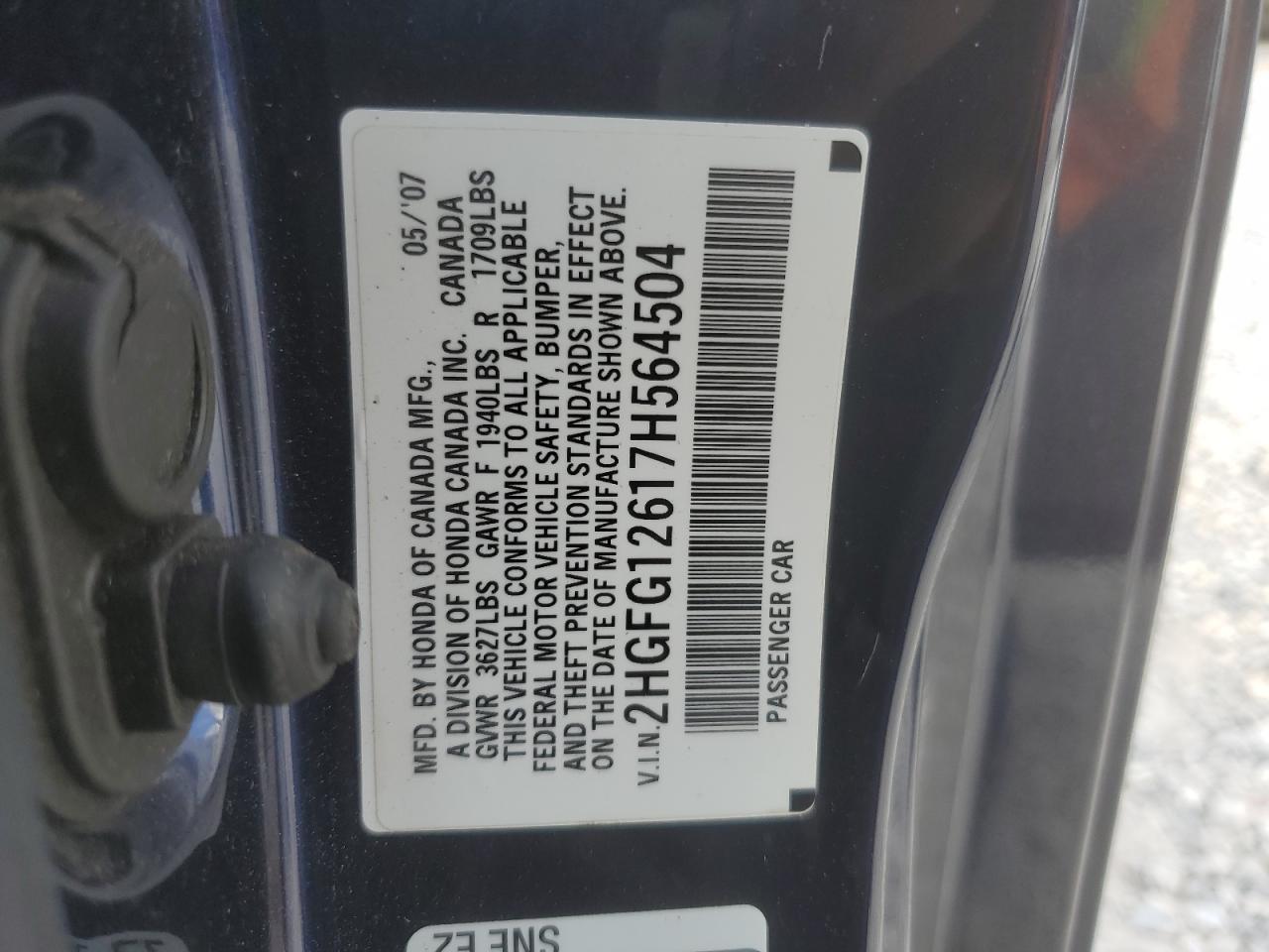 2HGFG12617H564504 2007 Honda Civic Lx