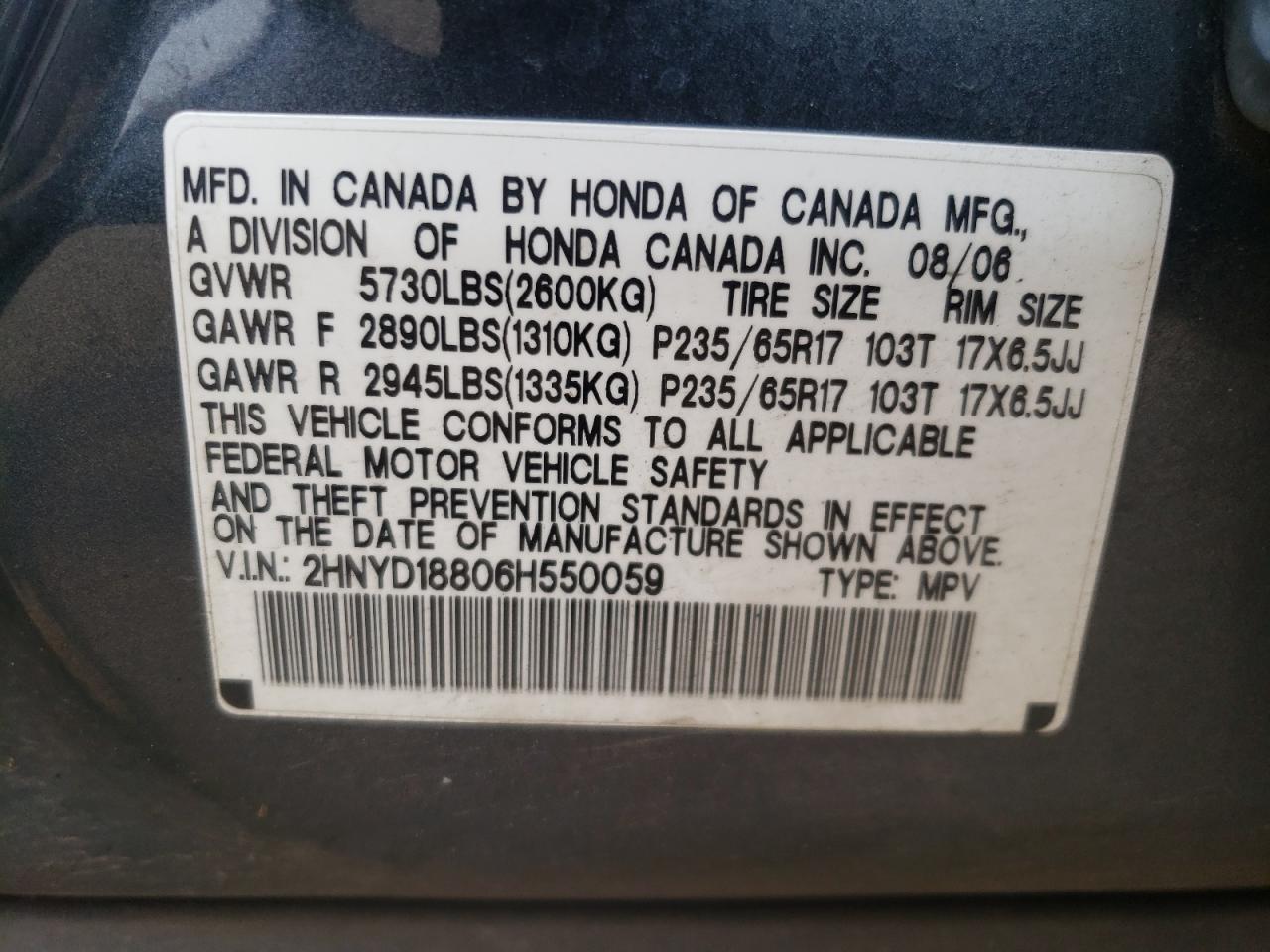 2HNYD18806H550059 2006 Acura Mdx Touring