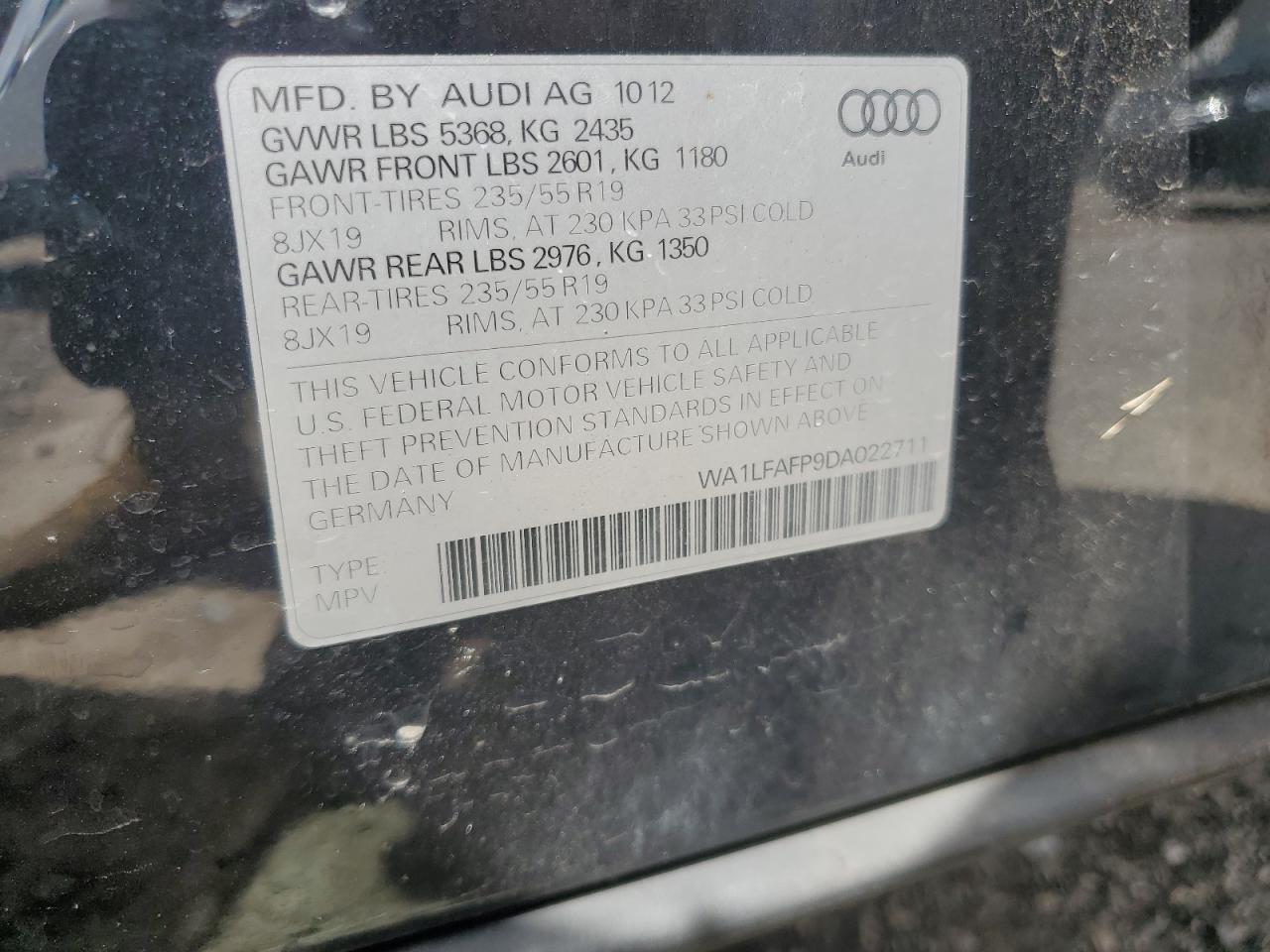 2013 Audi Q5 Premium Plus VIN: WA1LFAFP9DA022711 Lot: 70192564