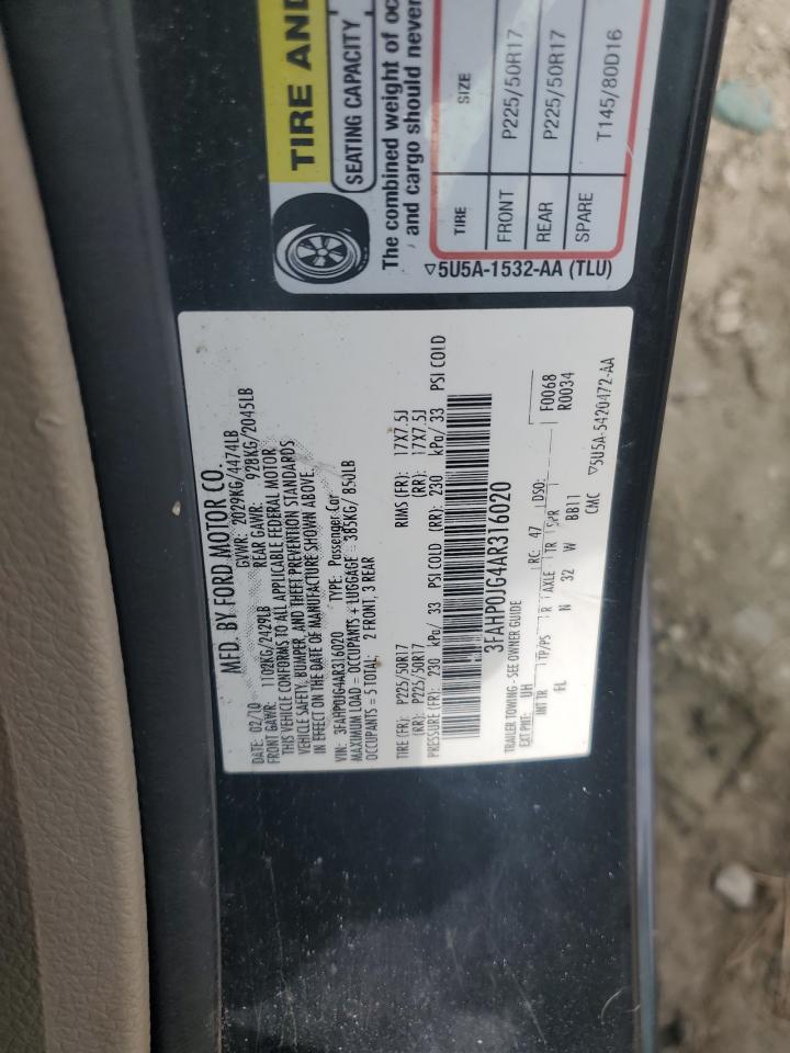 3FAHP0JG4AR316020 2010 Ford Fusion Sel