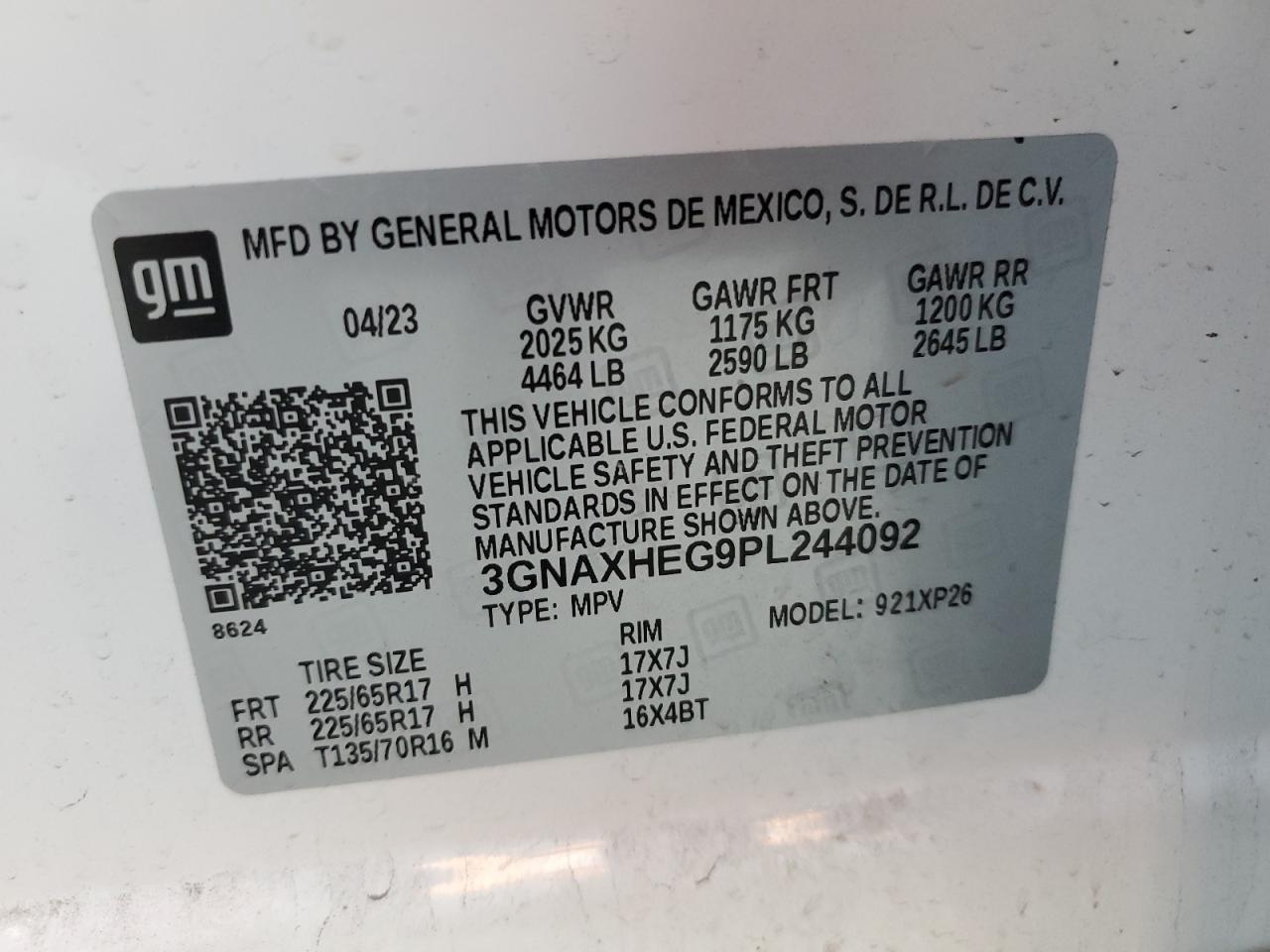 2023 Chevrolet Equinox Ls VIN: 3GNAXHEG9PL244092 Lot: 72300914