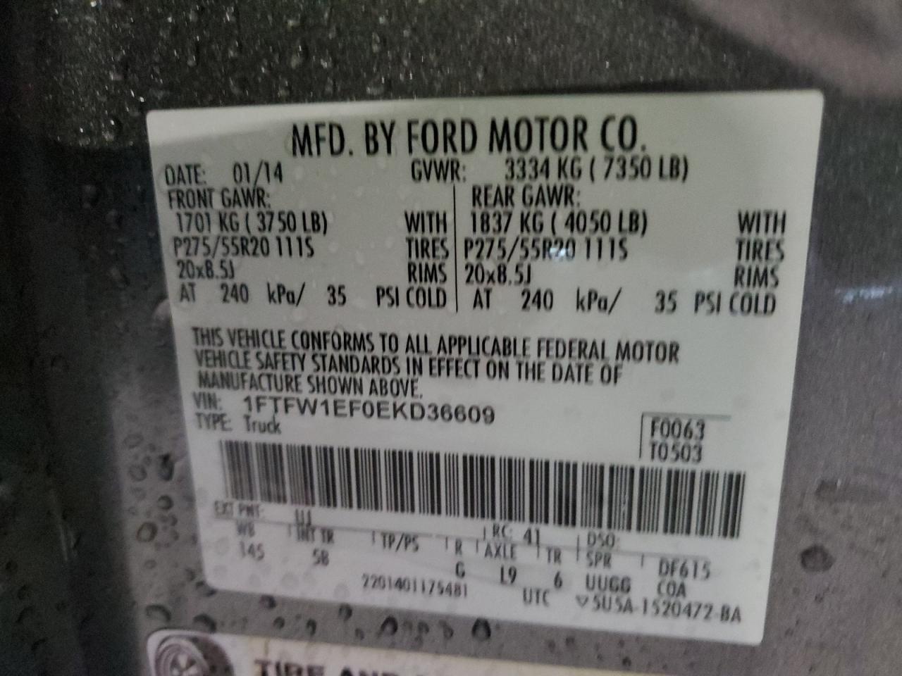 1FTFW1EF0EKD36609 2014 Ford F150 Supercrew