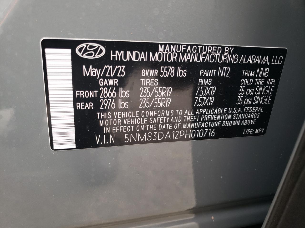 2023 Hyundai Santa Fe Sel Premium VIN: 5NMS3DA12PH010716 Lot: 73064324