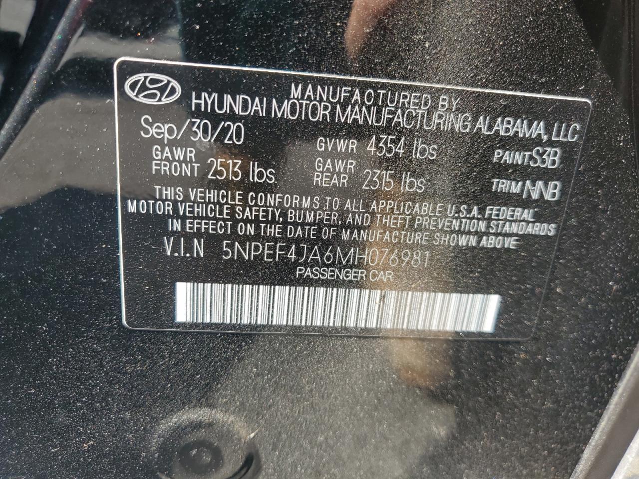 5NPEF4JA6MH076981 2021 Hyundai Sonata Sel