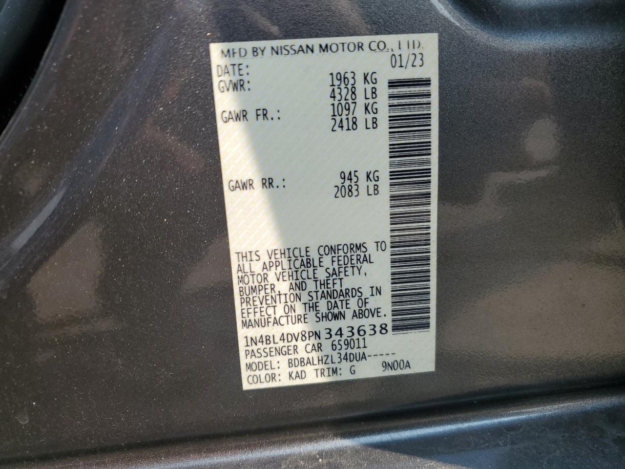 1N4BL4DV8PN343638 2023 Nissan Altima Sv