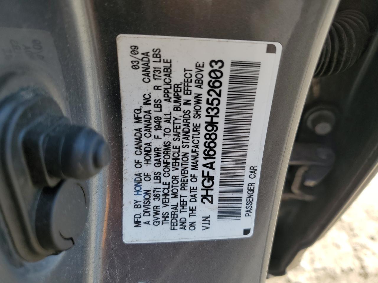 2HGFA16689H352603 2009 Honda Civic Lx-S