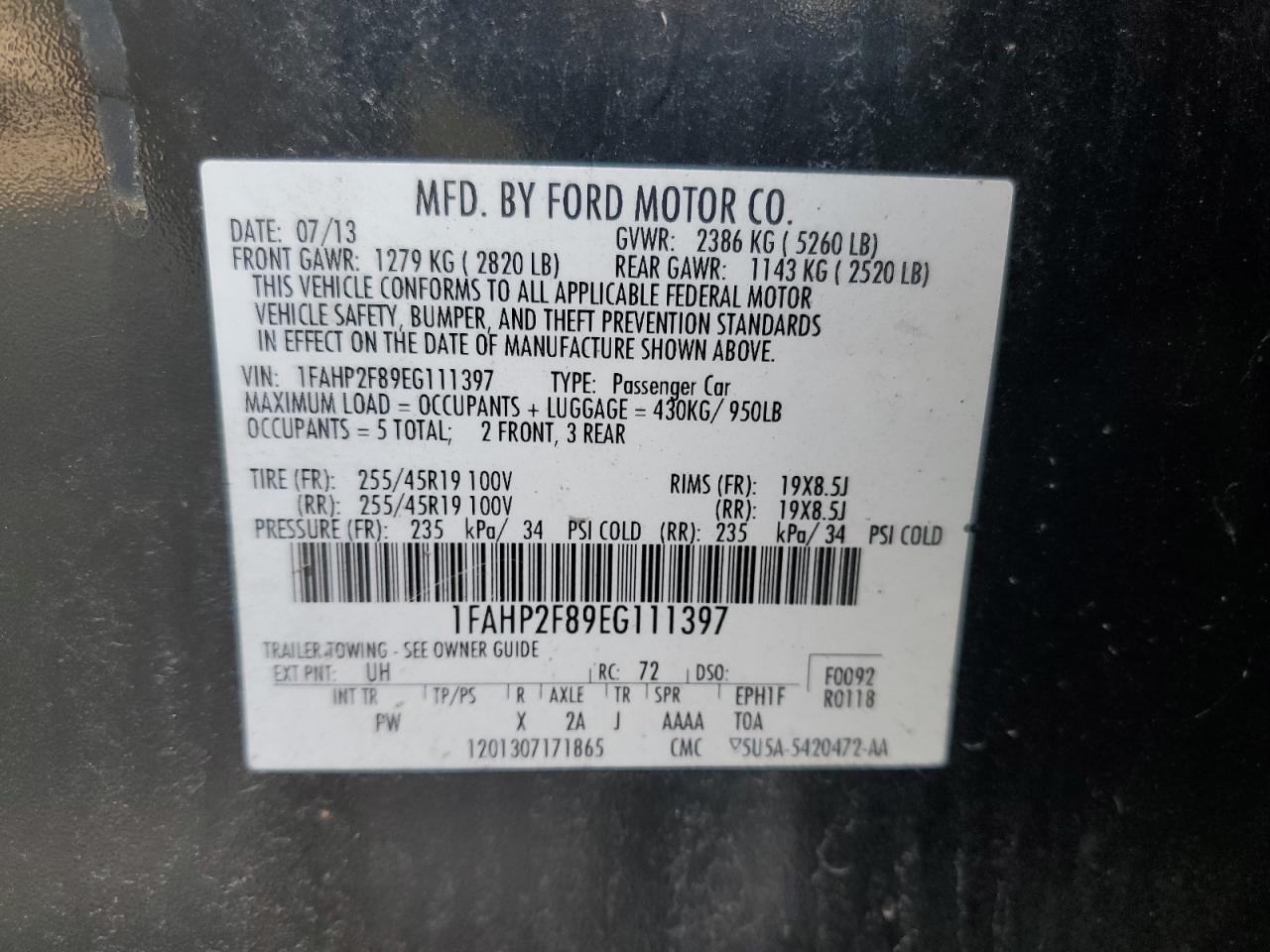 1FAHP2F89EG111397 2014 Ford Taurus Limited