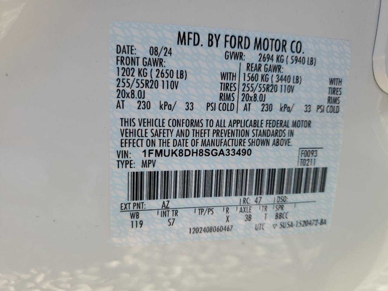 1FMUK8DH8SGA33490 2025 Ford Explorer Active