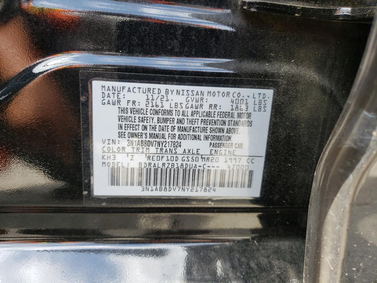 3N1AB8DV7NY217824 2022 Nissan Sentra Sr