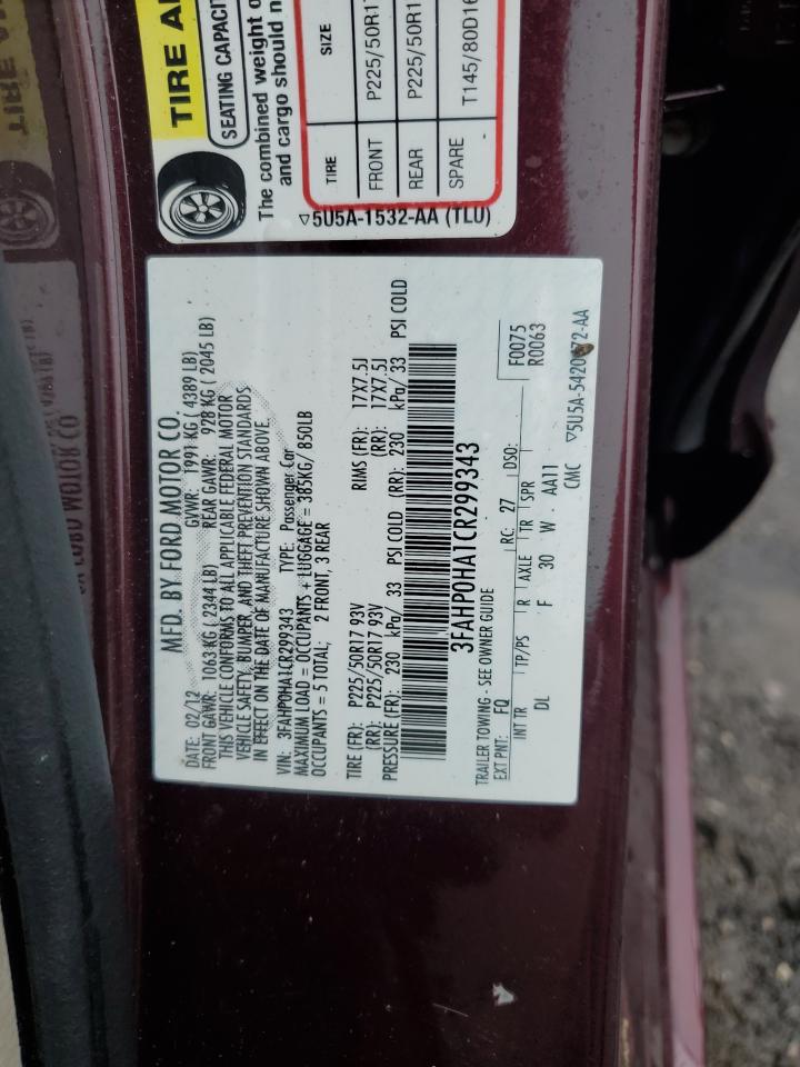 3FAHP0HA1CR299343 2012 Ford Fusion Se