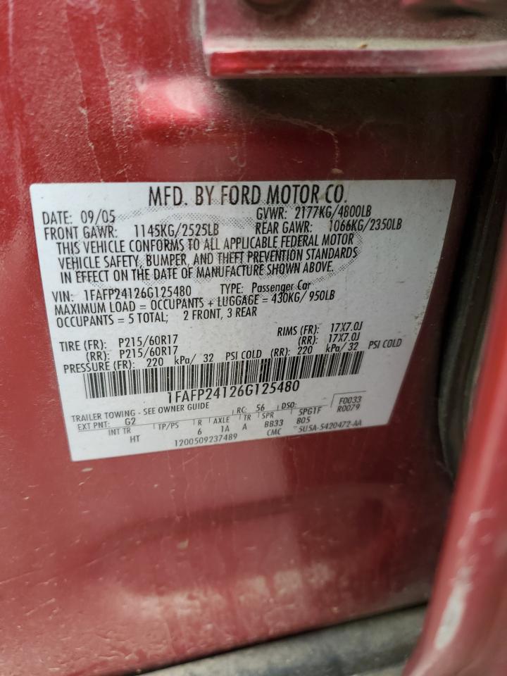 1FAFP24126G125480 2006 Ford Five Hundred Sel