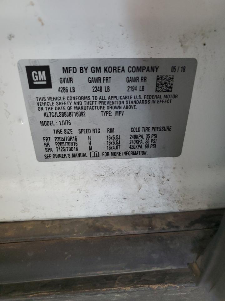 2018 Chevrolet Trax 1Lt VIN: KL7CJLSB8JB716092 Lot: 71508494