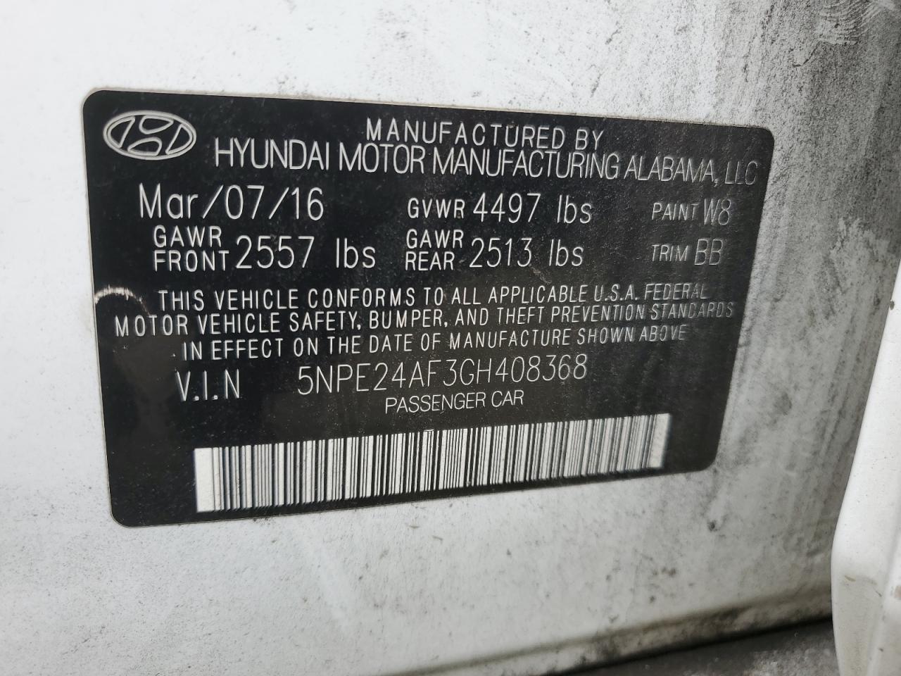 5NPE24AF3GH408368 2016 Hyundai Sonata Se