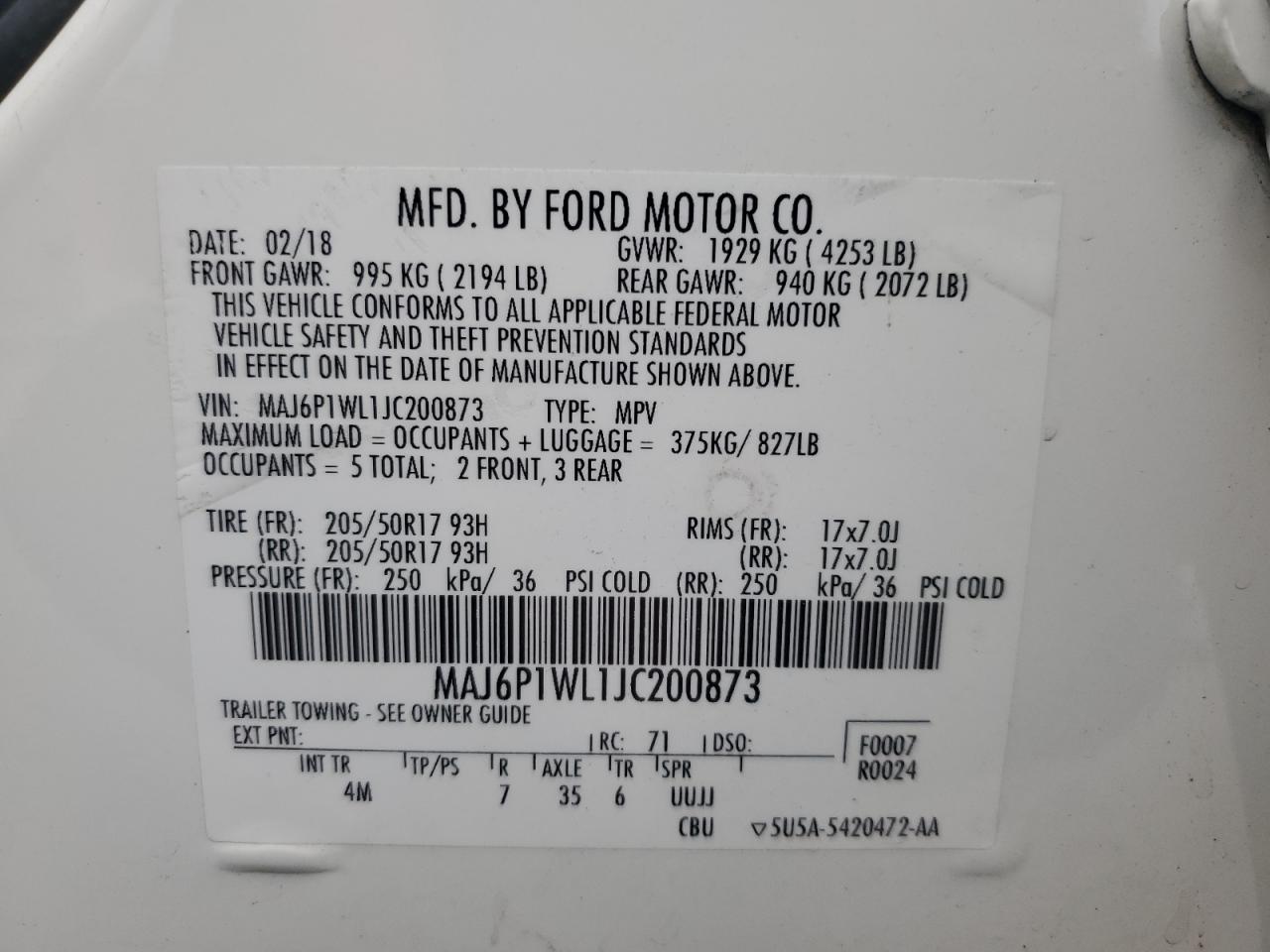 2018 Ford Ecosport Titanium VIN: MAJ6P1WL1JC200873 Lot: 72768354