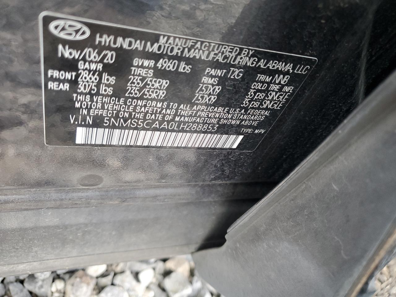 5NMS5CAA0LH288853 2020 Hyundai Santa Fe Limited