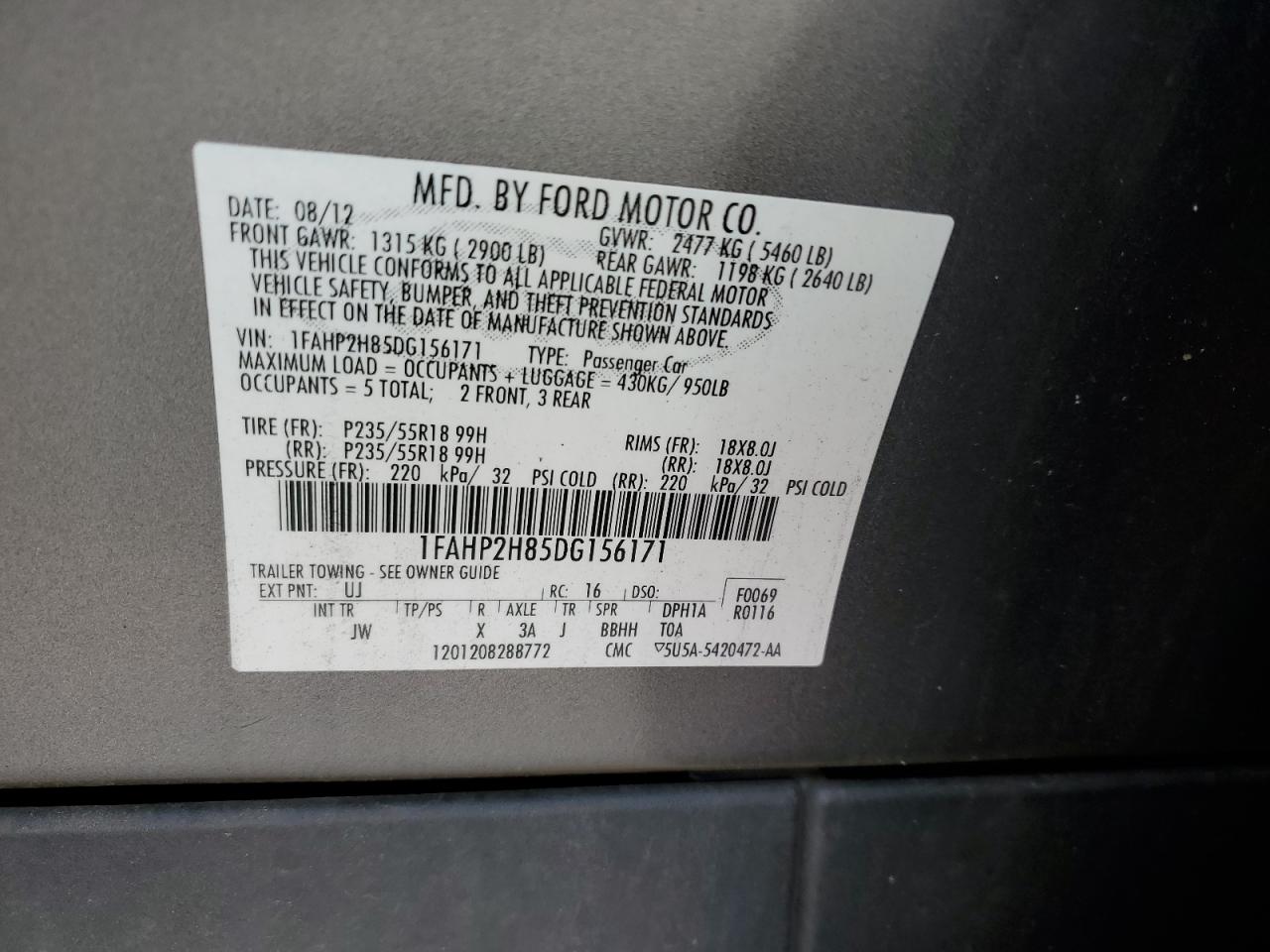 1FAHP2H85DG156171 2013 Ford Taurus Sel