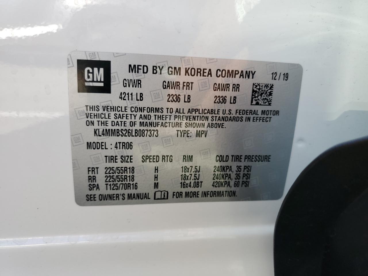 2020 Buick Encore Gx Preferred VIN: KL4MMBS26LB087373 Lot: 73355444