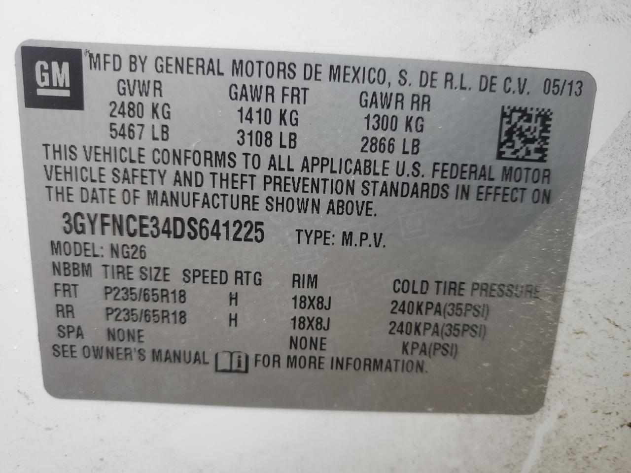 VIN 3GYFNCE34DS641225 2013 CADILLAC SRX no.14