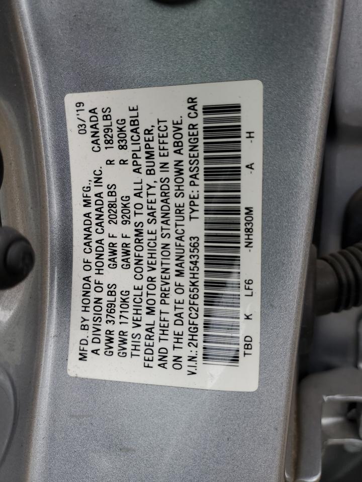 2HGFC2F65KH543563 2019 Honda Civic Lx