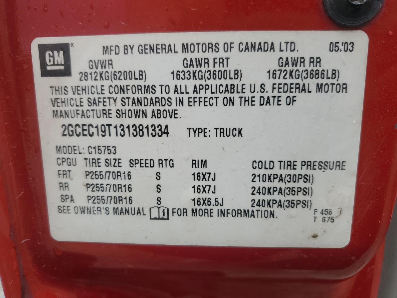 2GCEC19T131381334 2003 Chevrolet Silverado C1500