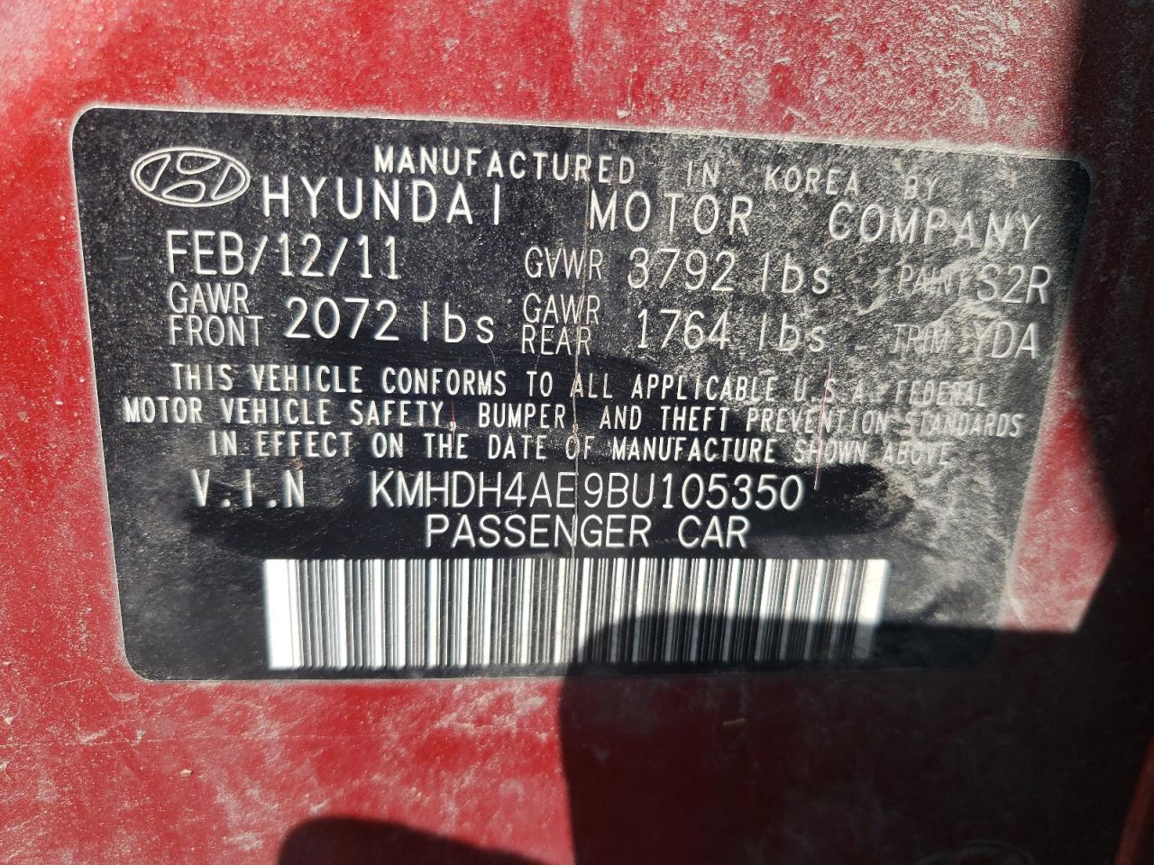 KMHDH4AE9BU105350 2011 Hyundai Elantra Gls