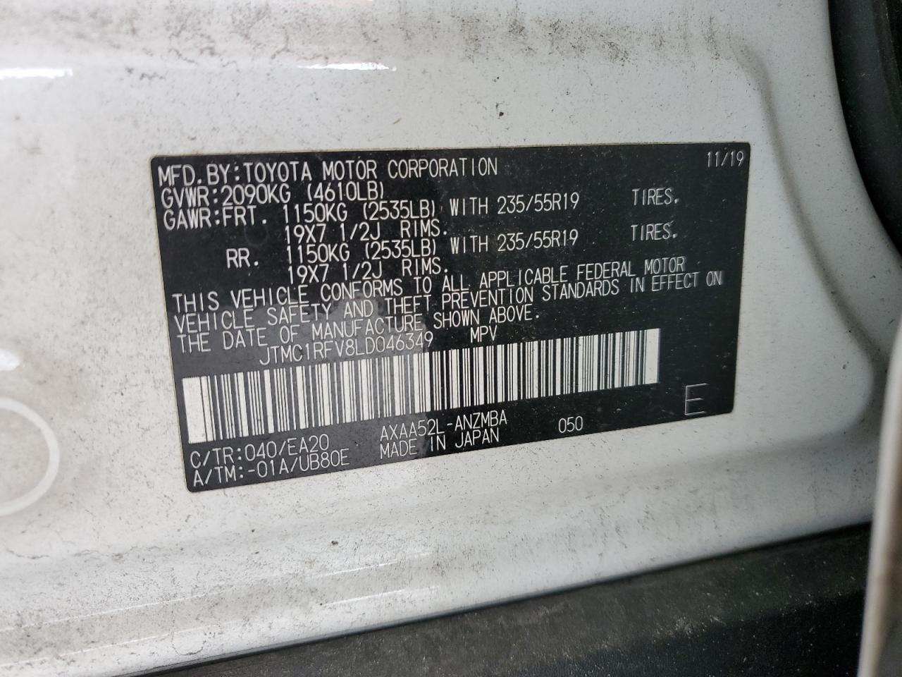 JTMC1RFV8LD046349 2020 Toyota Rav4 Xle Premium