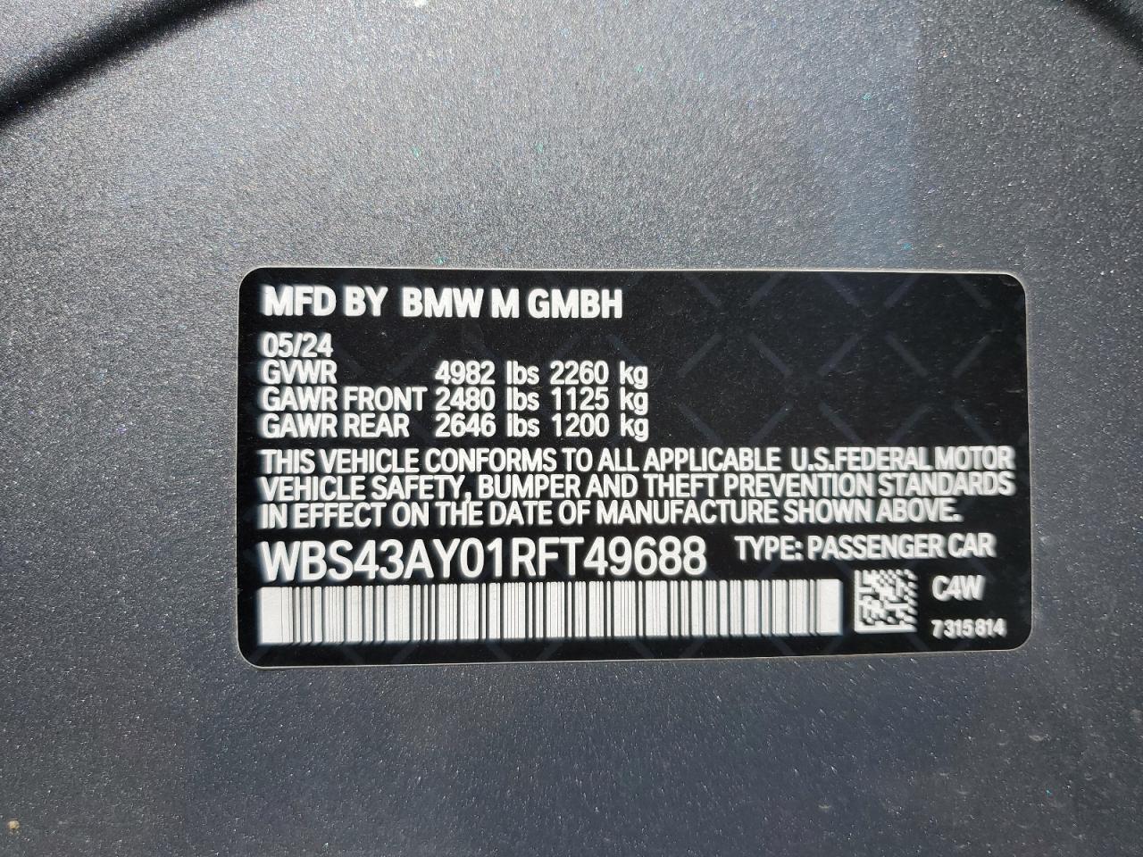 WBS43AY01RFT49688 2024 BMW M3 Competition