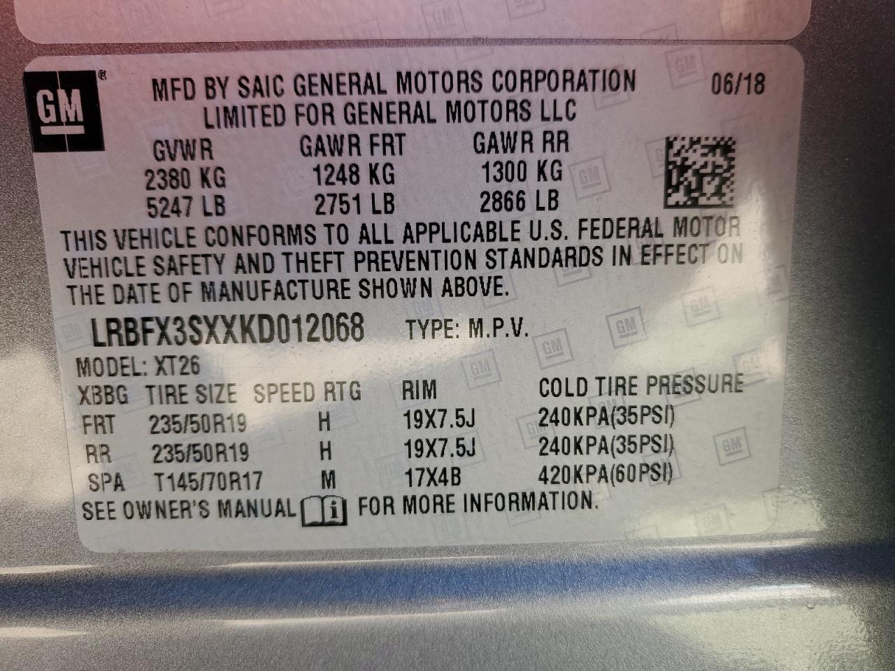 LRBFX3SXXKD012068 2019 Buick Envision Premium