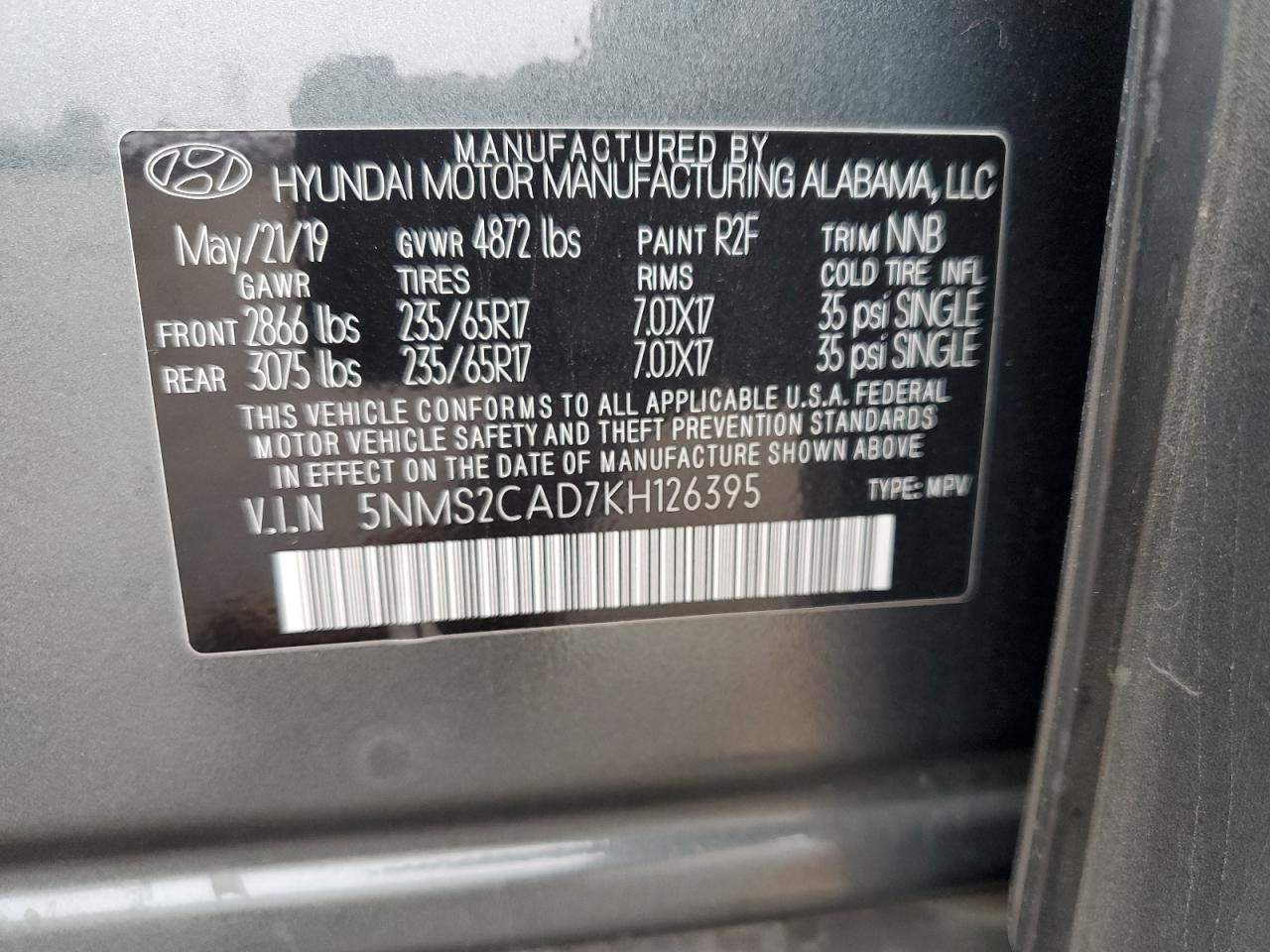 5NMS2CAD7KH126395 2019 Hyundai Santa Fe Se