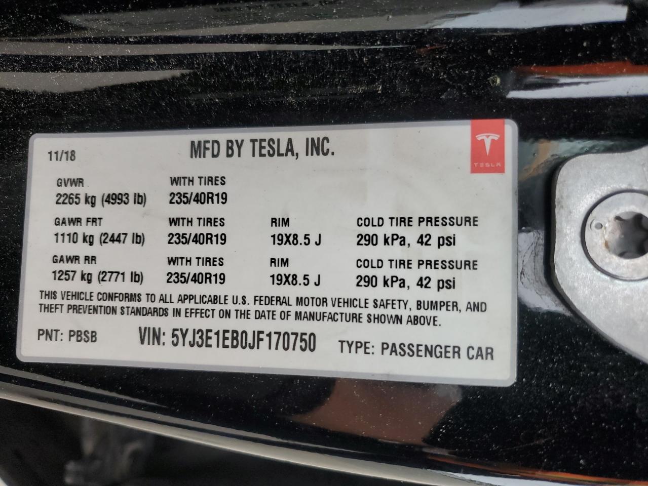 5YJ3E1EB0JF170750 2018 Tesla Model 3