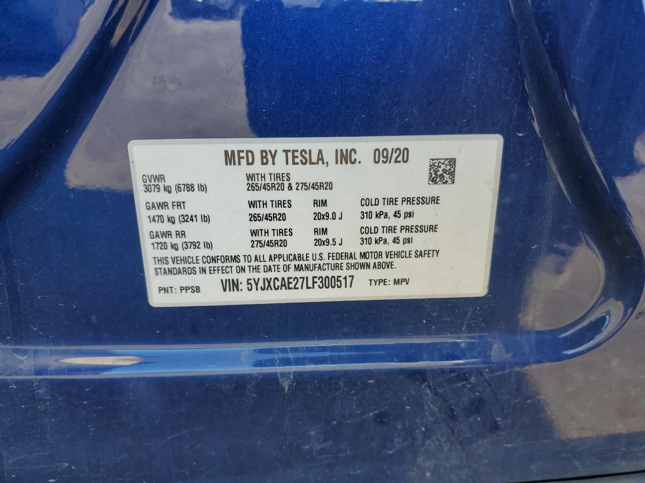 5YJXCAE27LF300517 2020 Tesla Model X