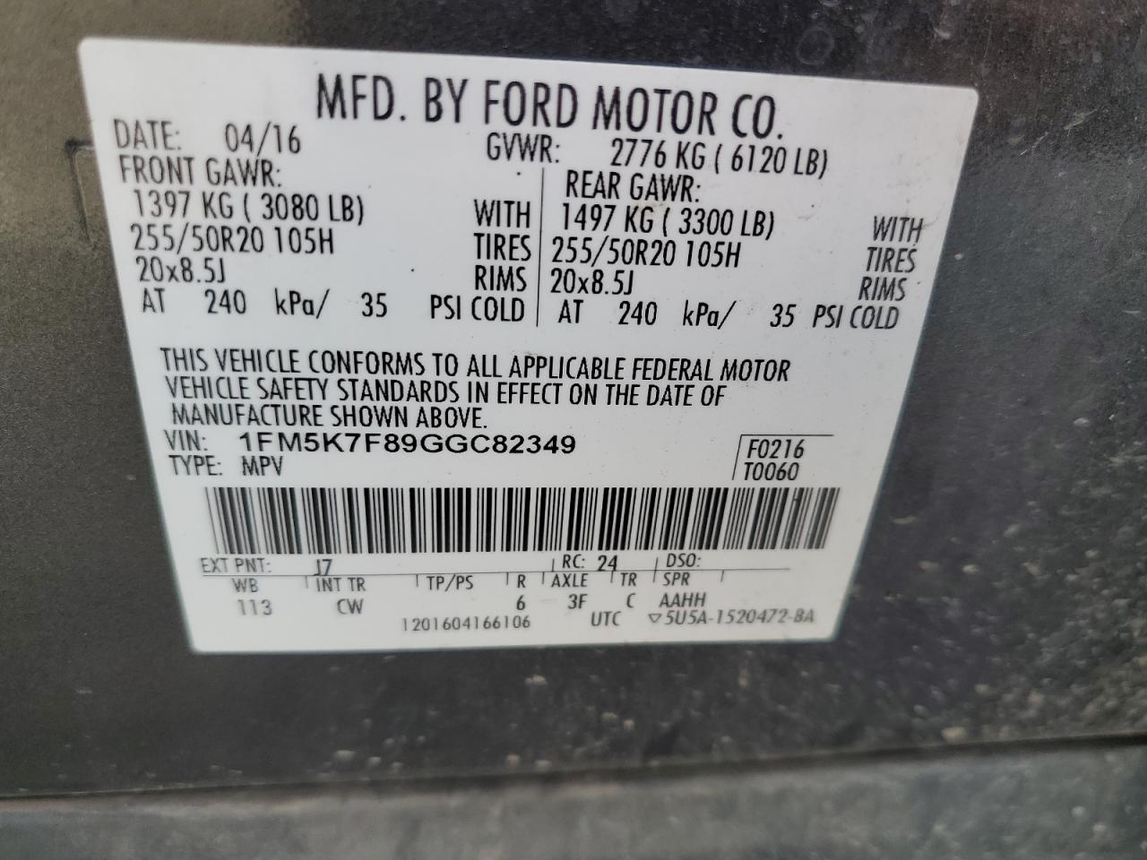 1FM5K7F89GGC82349 2016 FORD EXPLORER - Image 14