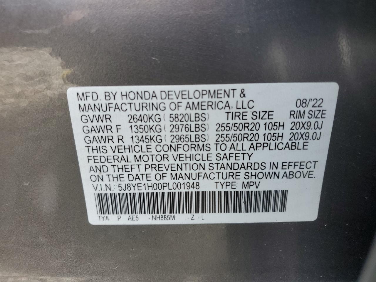 2023 Acura Mdx A-Spec VIN: 5J8YE1H00PL001948 Lot: 70192894