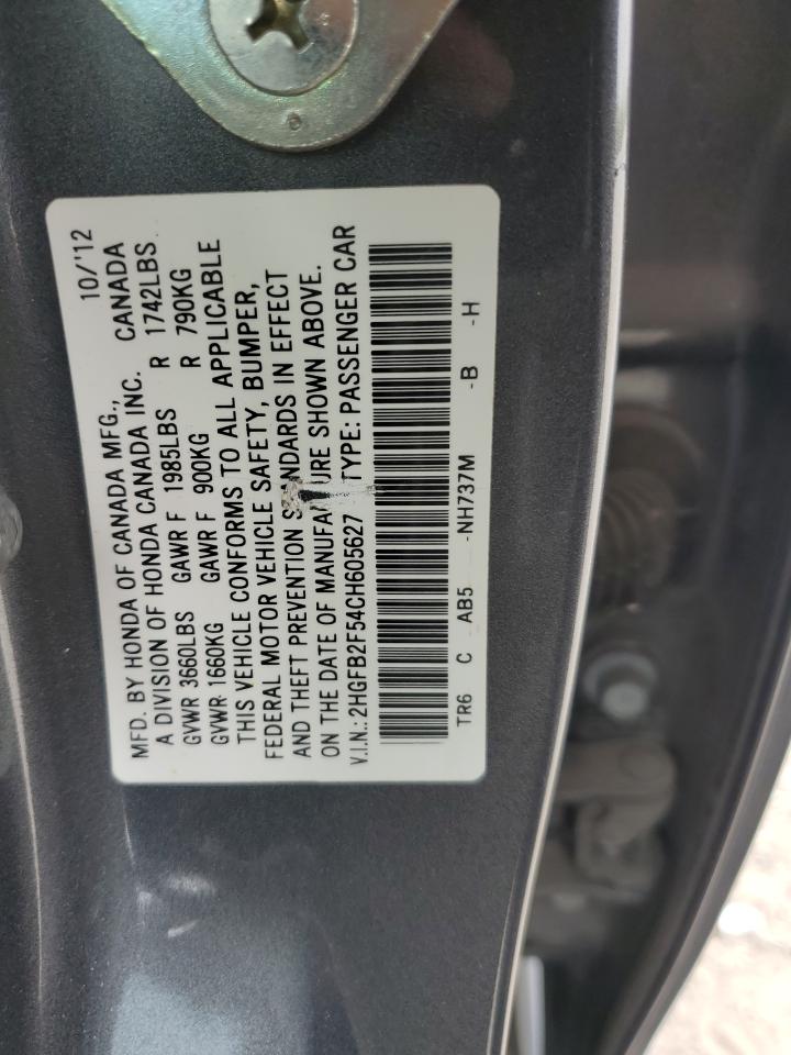 2HGFB2F54CH605627 2012 Honda Civic Lx