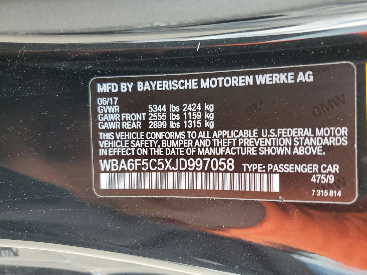 WBA6F5C5XJD997058 2018 BMW 650 I