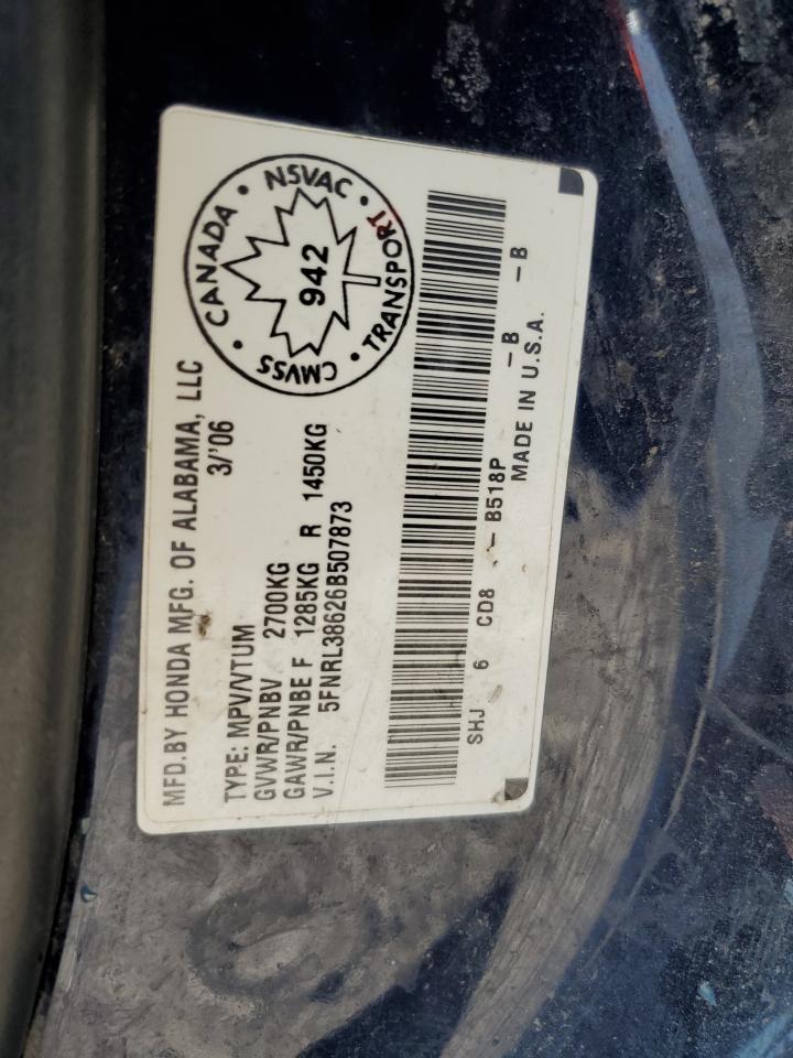 5FNRL38626B507873 2006 Honda Odyssey Exl