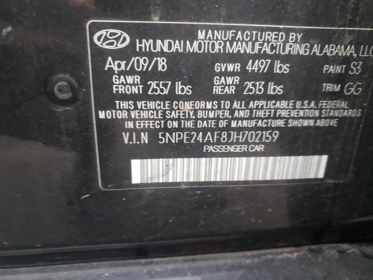 5NPE24AF8JH702159 2018 Hyundai Sonata Se