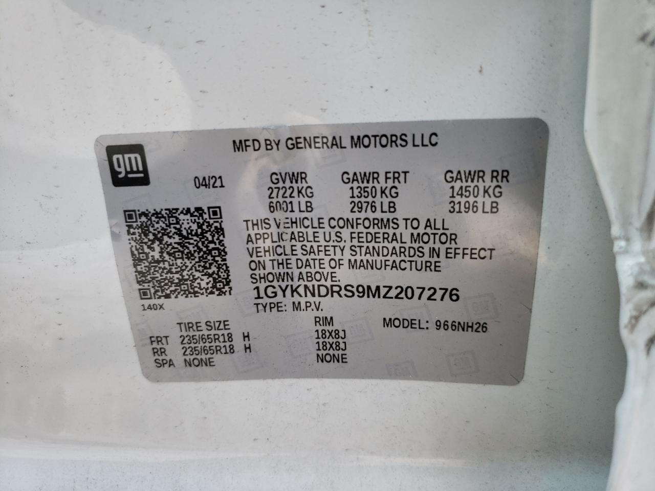 1GYKNDRS9MZ207276 2021 Cadillac Xt5 Premium Luxury