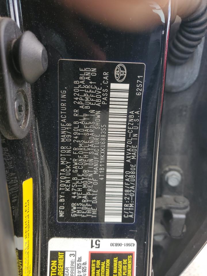 4T1B11HKXKU688355 2019 Toyota Camry L