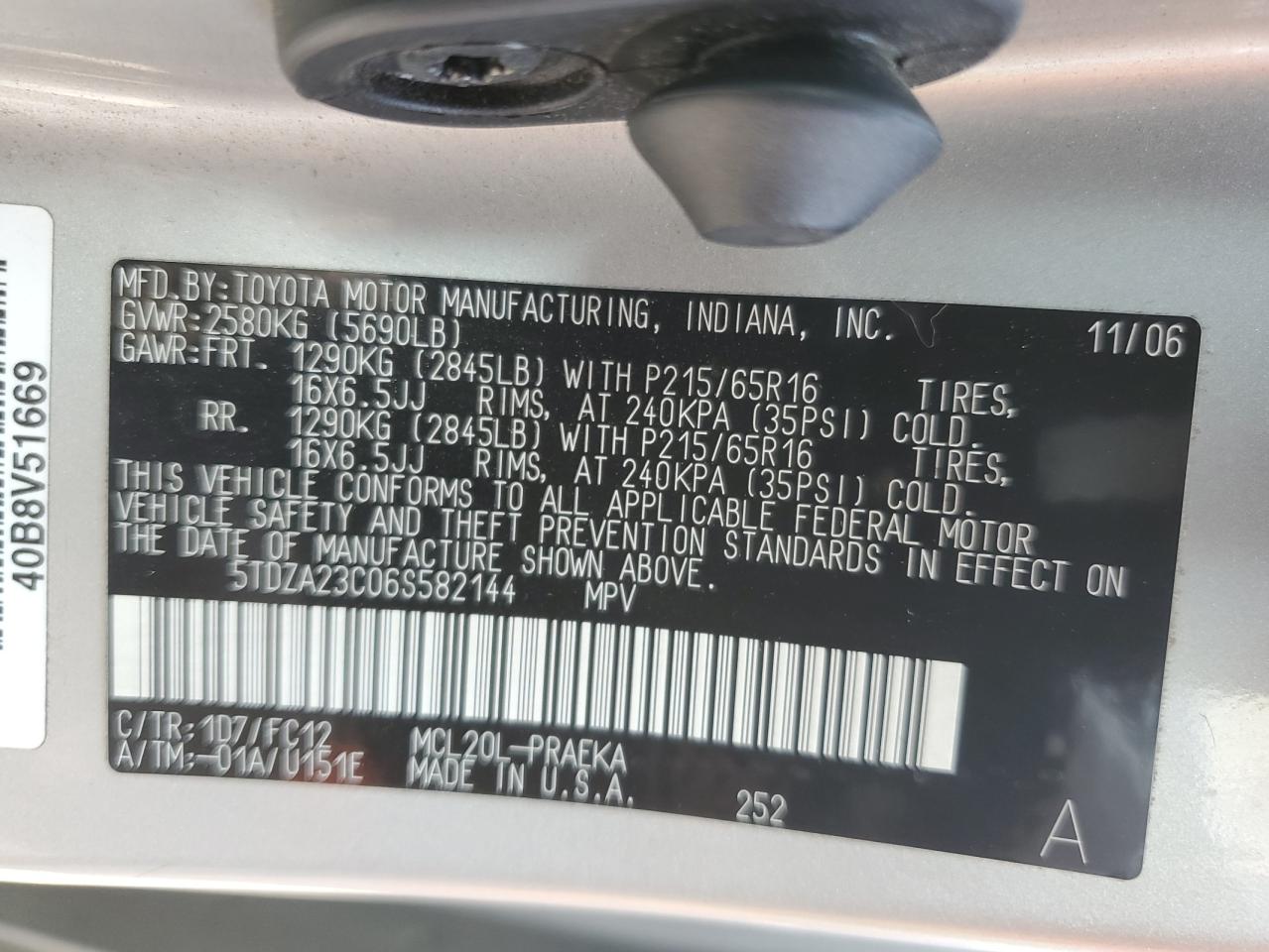 5TDZA23C06S582144 2006 Toyota Sienna Ce