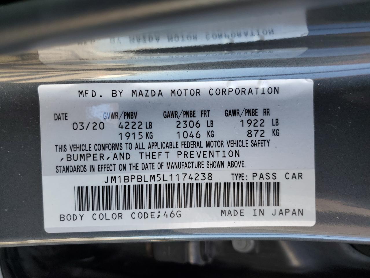 JM1BPBLM5L1174238 2020 Mazda 3