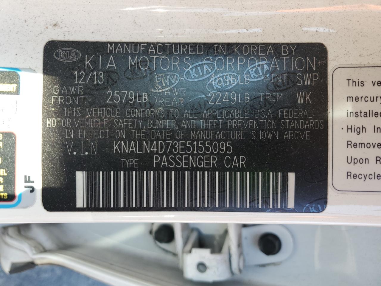 KNALN4D73E5155095 2014 Kia Cadenza Premium