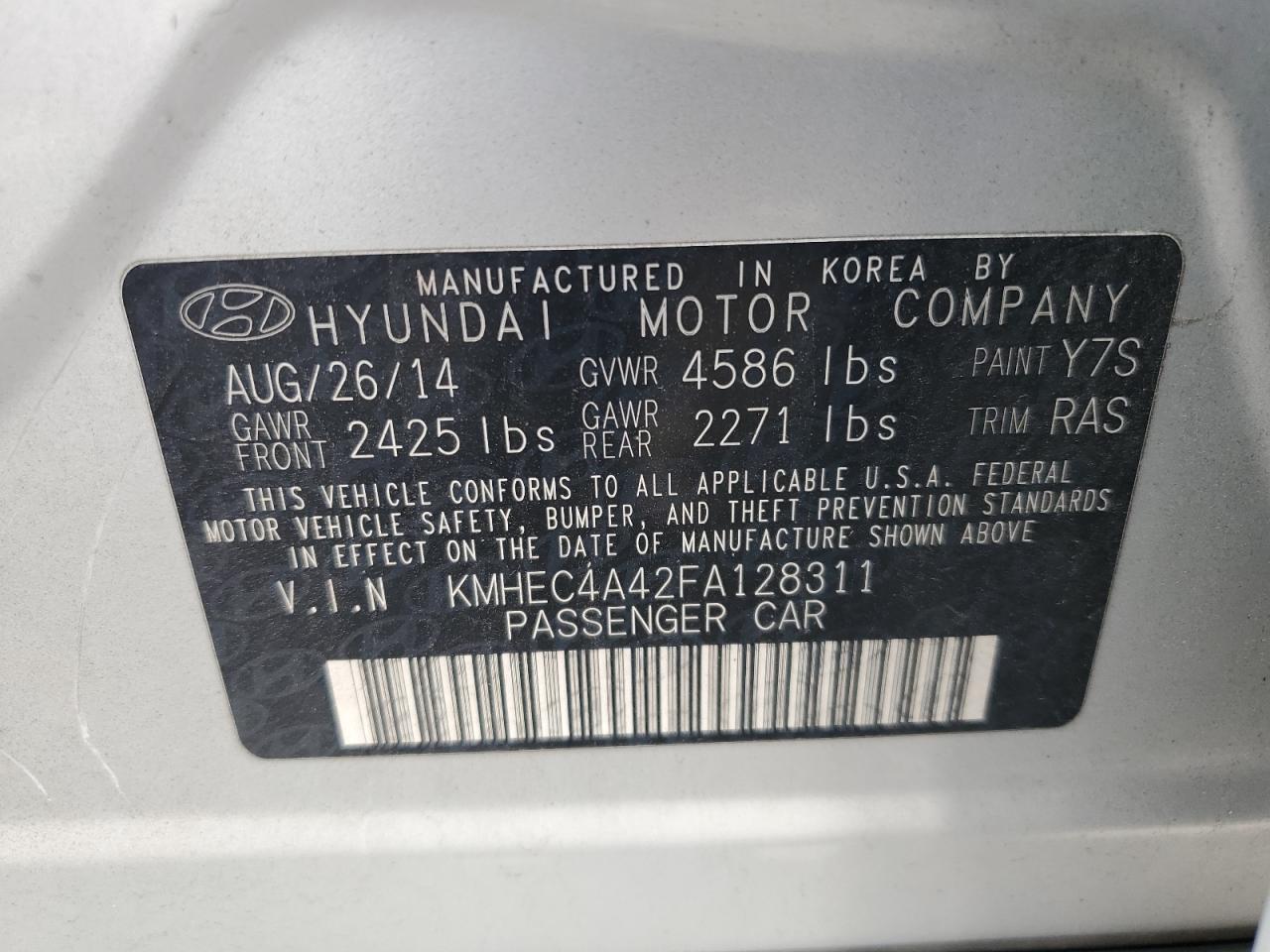 KMHEC4A42FA128311 2015 Hyundai Sonata Hybrid