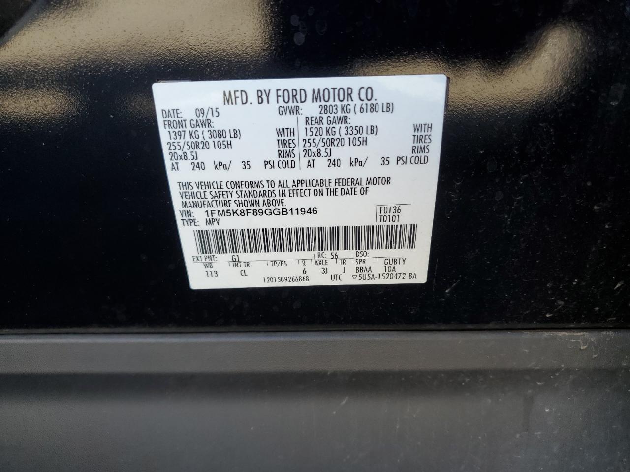 2016 Ford Explorer Limited VIN: 1FM5K8F89GGB11946 Lot: 73214924