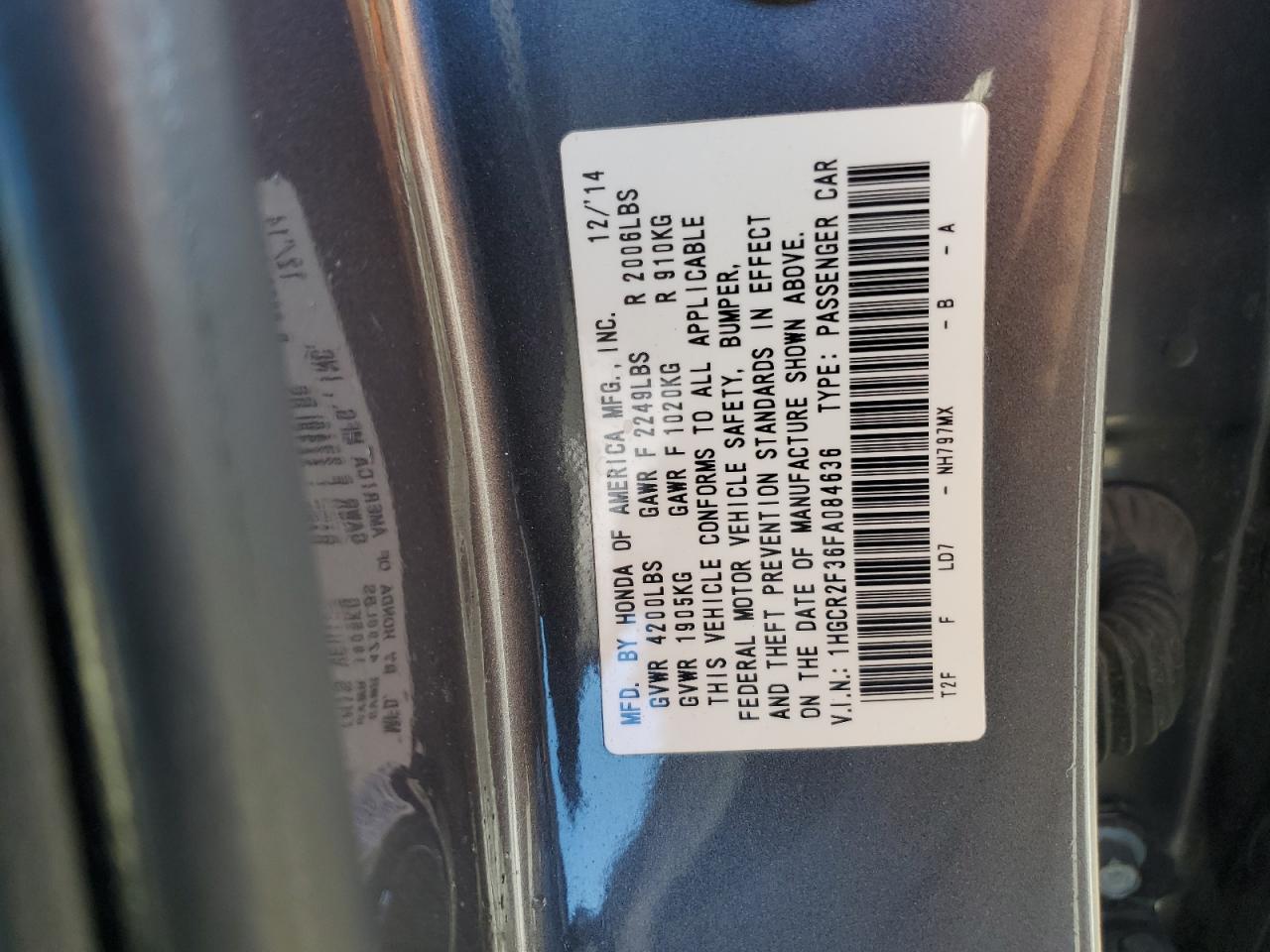 1HGCR2F36FA084636 2015 Honda Accord Lx