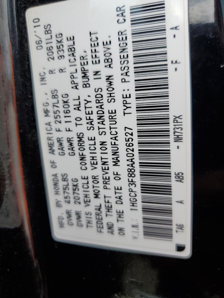 1HGCP3F88AA026527 2010 Honda Accord Exl