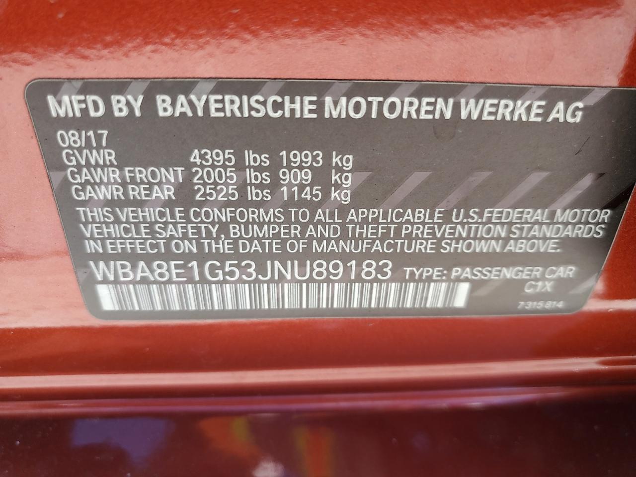 2018 BMW 320 I VIN: WBA8E1G53JNU89183 Lot: 72922294