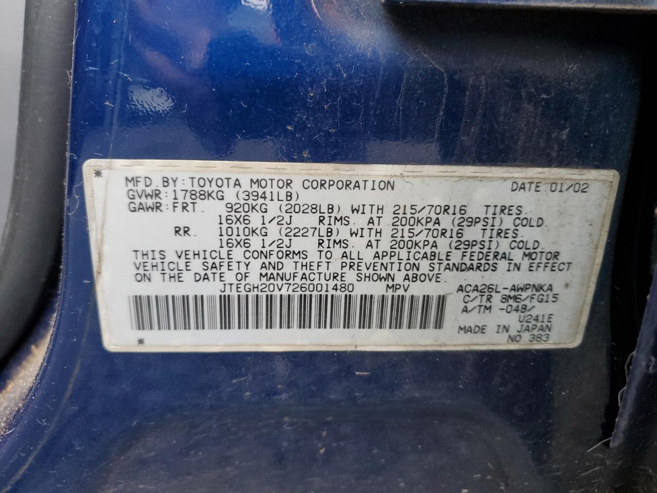 JTEGH20V726001480 2002 Toyota Rav4